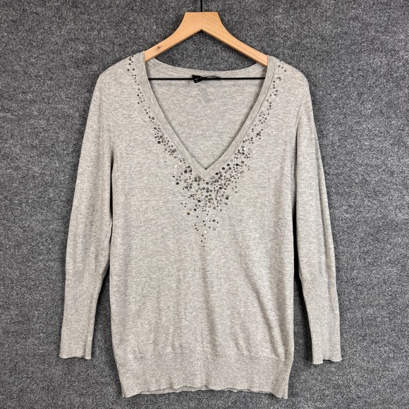 Eileen Fisher Petite Gray cashmere blend Sequin Embellished Sweater PM - Picture 1 of 10